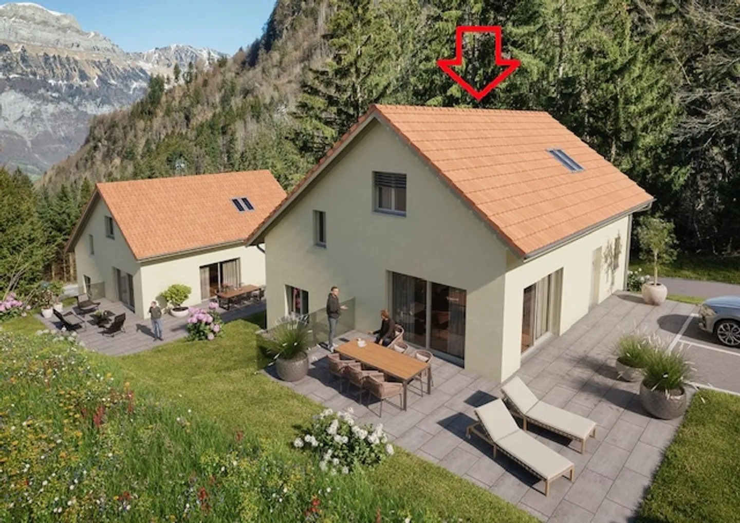 Bauland mit bewilligtem Einfamilienhaus-Projekt in Oberterzen, ruhige Lage mit Bergsicht - Foto 2 di 6