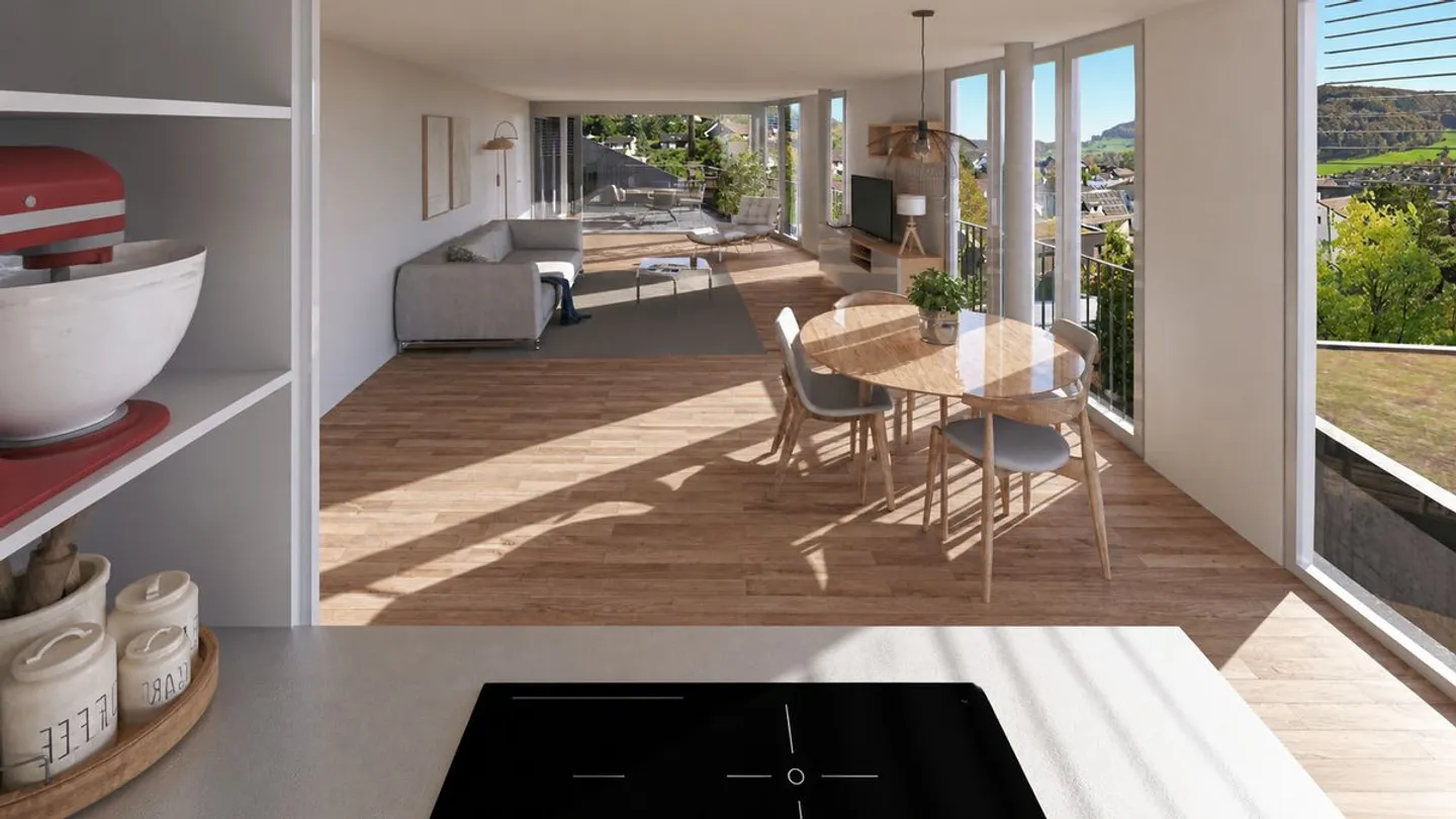 Appartement de 3,5 pièces avec permis de construire, terrasse, jardin, carport, ascenseur et vue imprenable - Photo 5 sur 5