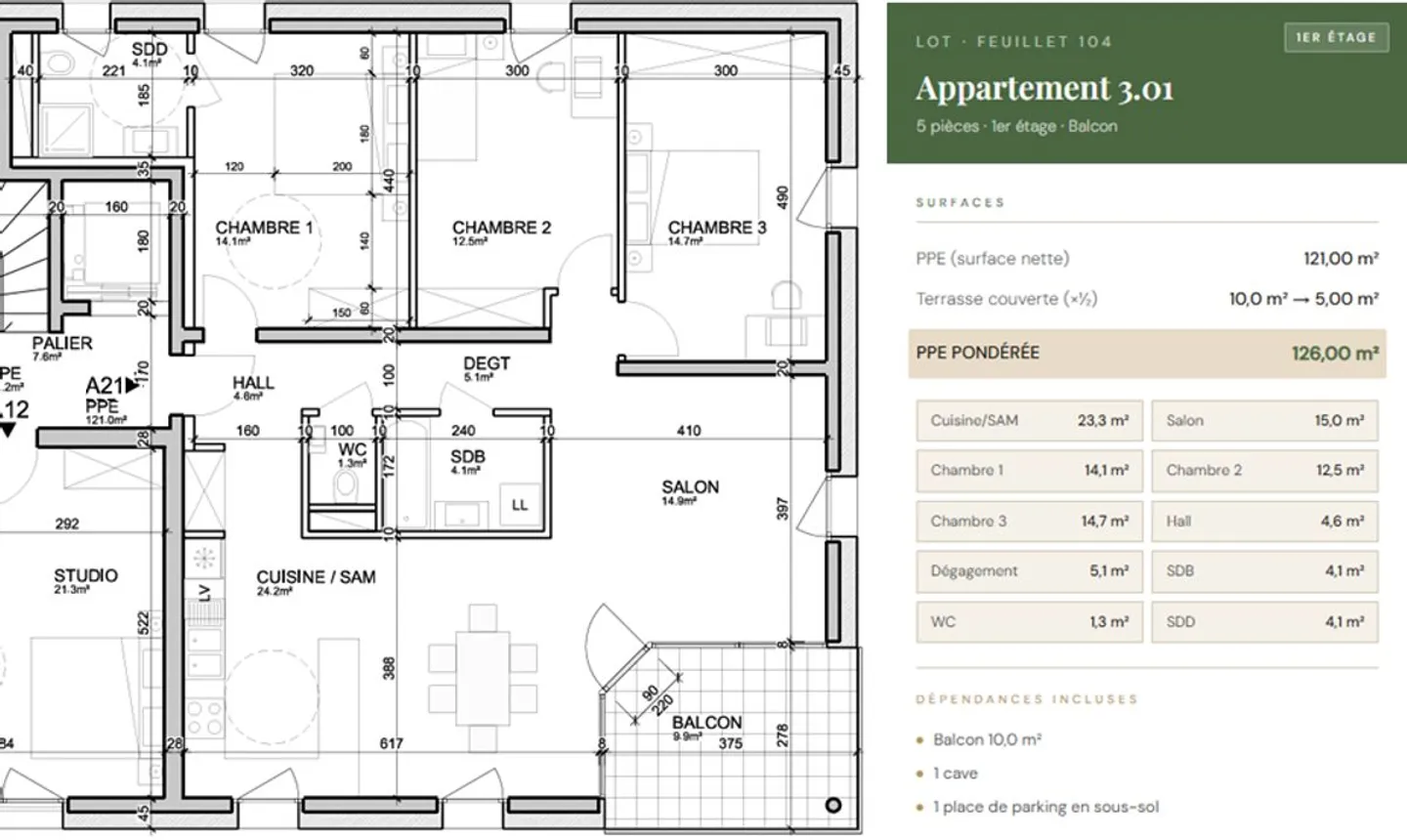 Geräumige 5-Zimmer-Wohnung im obersten Stockwerk im Herzen von Meyrin - Foto 4 von 5