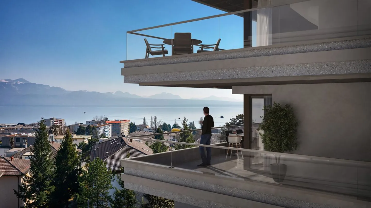 PULLY - PROMOTION EN COURS DE CHANTIER - APPARTEMENTS (A01/REZ INF) VUE LAC ET LES ALPES - Photo 3 sur 5