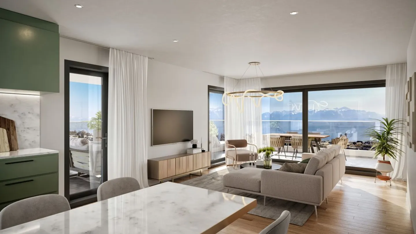PULLY - PROMOTION EN COURS DE CHANTIER - APPARTEMENT(B.11/REZ SUP) VUE LAC ET LES ALPES - Photo 1 sur 4