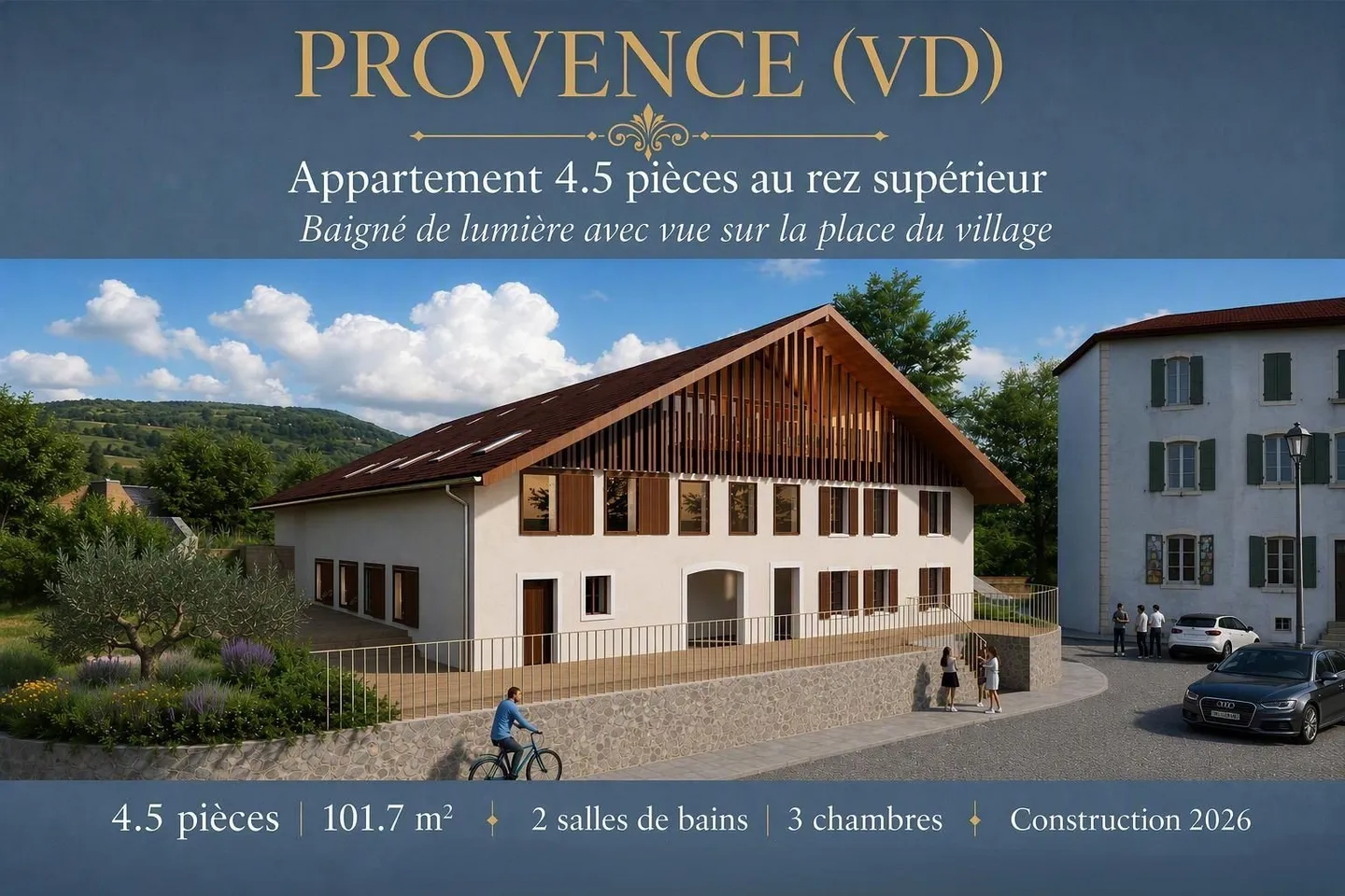 Appartamento 4.5 stanze al piano superiore — Illuminato con vista sulla piazza del villaggio - Foto 1 di 5