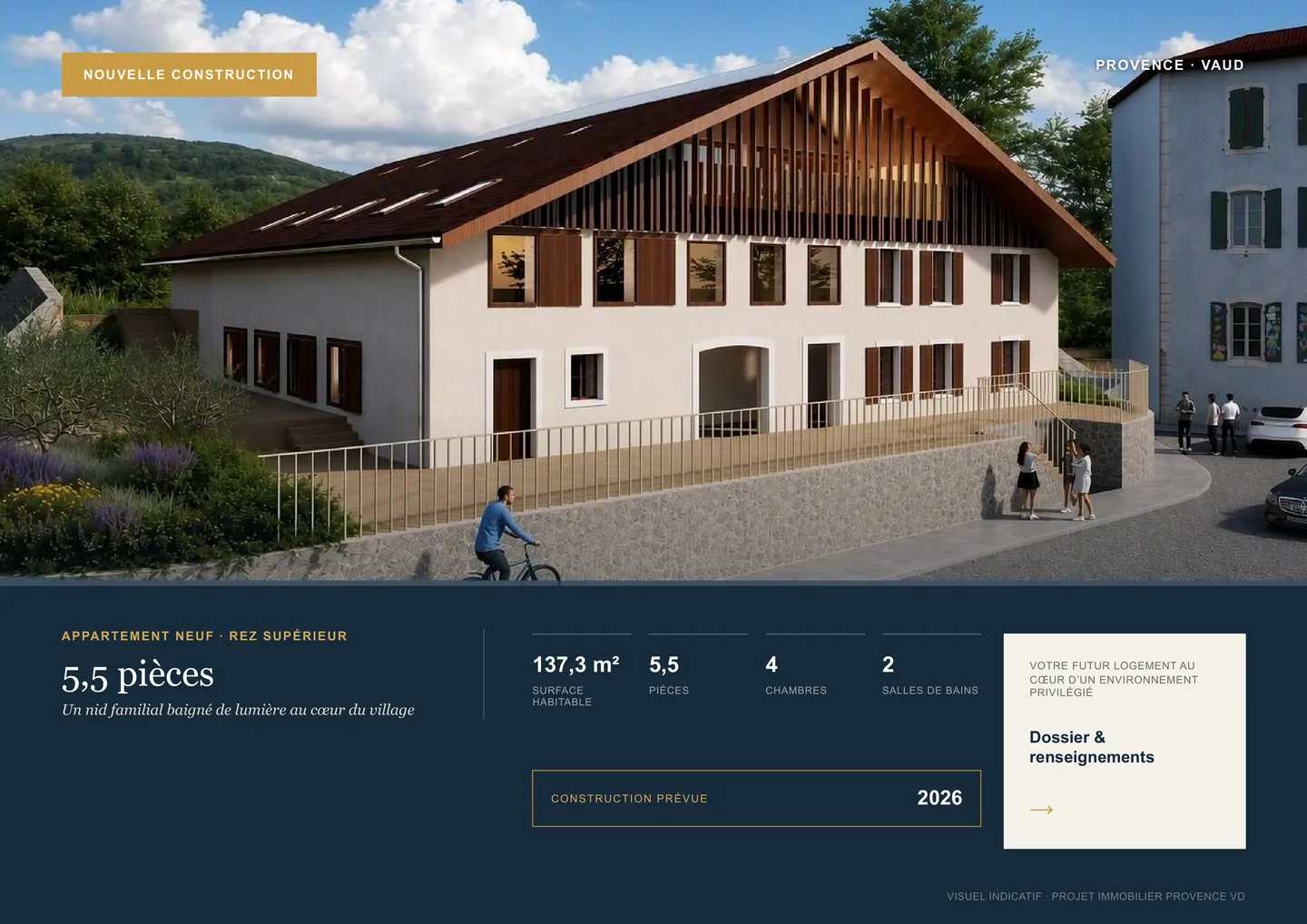 5,5-Zimmer-Wohnung im Obergeschoss — Ein lichtdurchflutetes Familiennest im Herzen des Dorfes - Foto 1 von 5