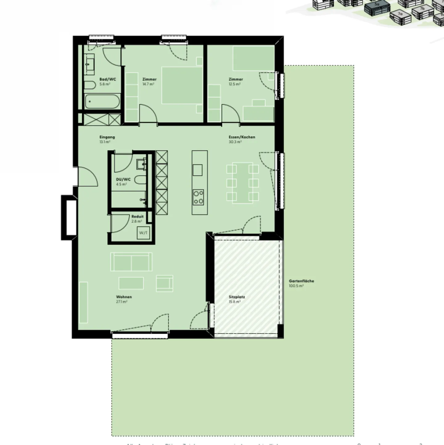 Exklusive 3.5-Zimmer-Gartenwohnung mit grosszügigem 100 m² Privatgarten - Foto 7 di 8
