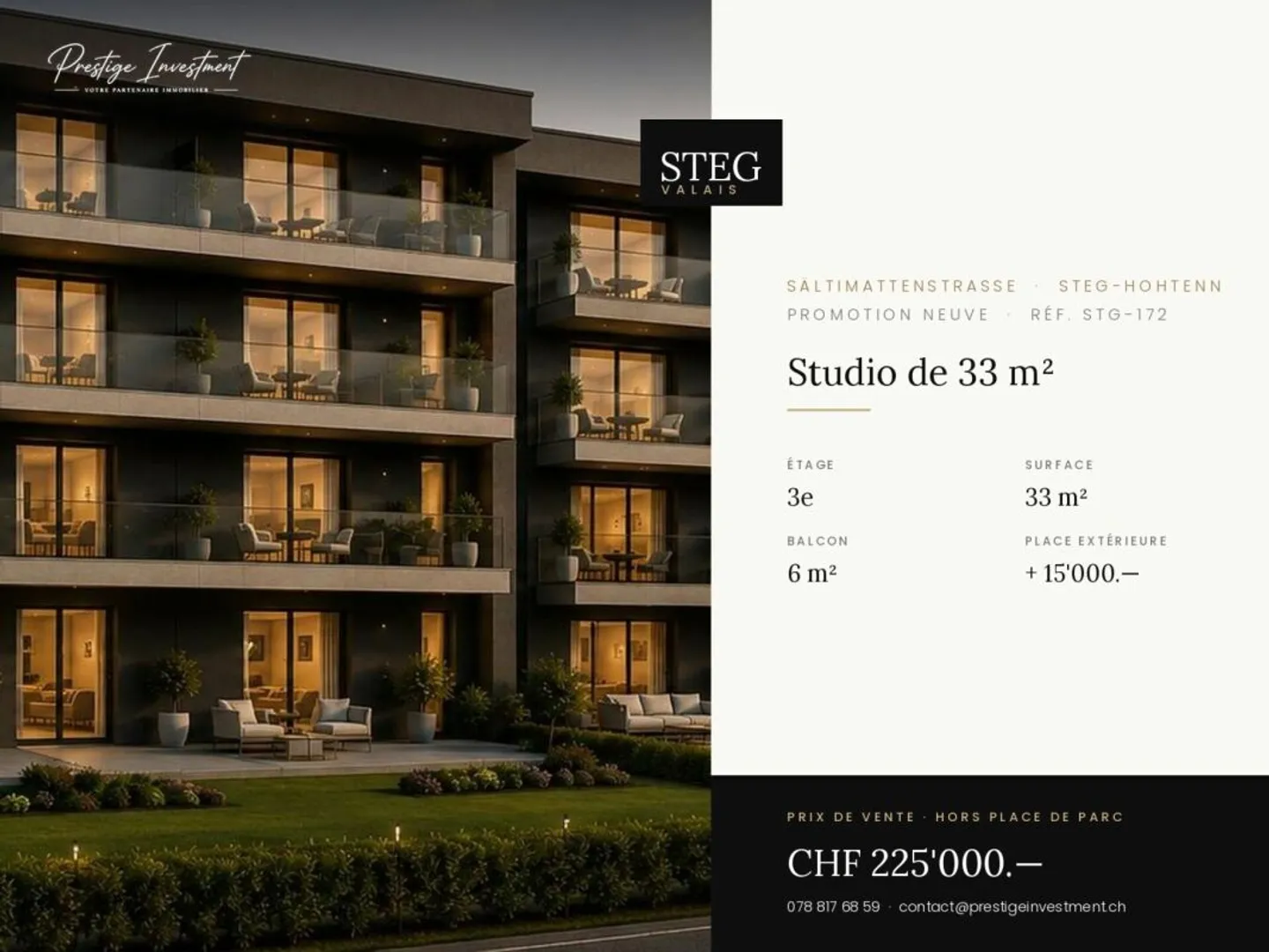 STEG Studio neuf 33 m² au dernier étage, balcon, CHF 225'000.-- copie - Foto 1 di 5