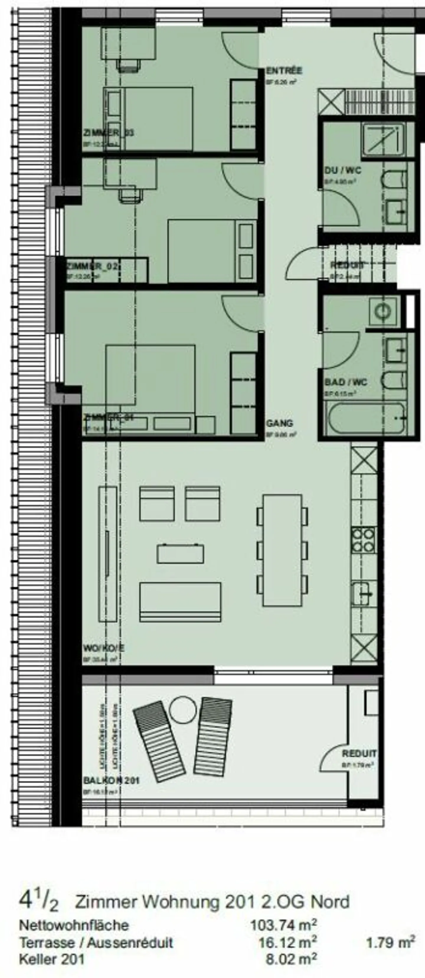 Appartement confortable de 4,5 pièces avec balcon et vue sur la verdure. - Photo 11 sur 11