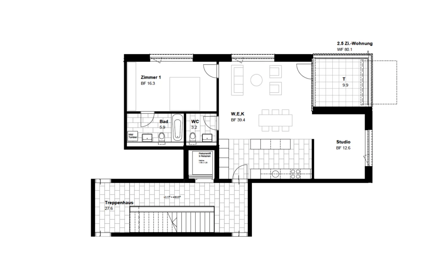 Grosszügige 2.5-Zimmer Wohnung - Foto 8 von 11