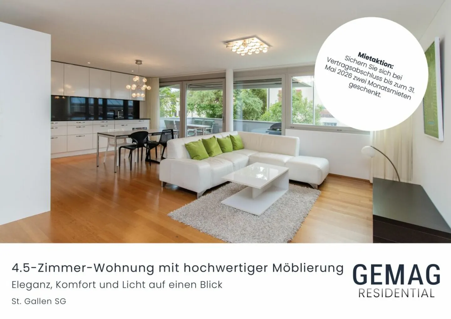 Komfortable 4.5-Zimmer-Mietwohnung bei der HSG - voll ausgestattet &amp; sofort beziehbar - Foto 1 von 13