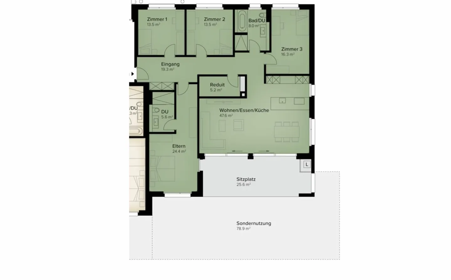 200 m² | 5.5-Zi.-Wohnung im EG | Erstbezug - Foto 9 di 12