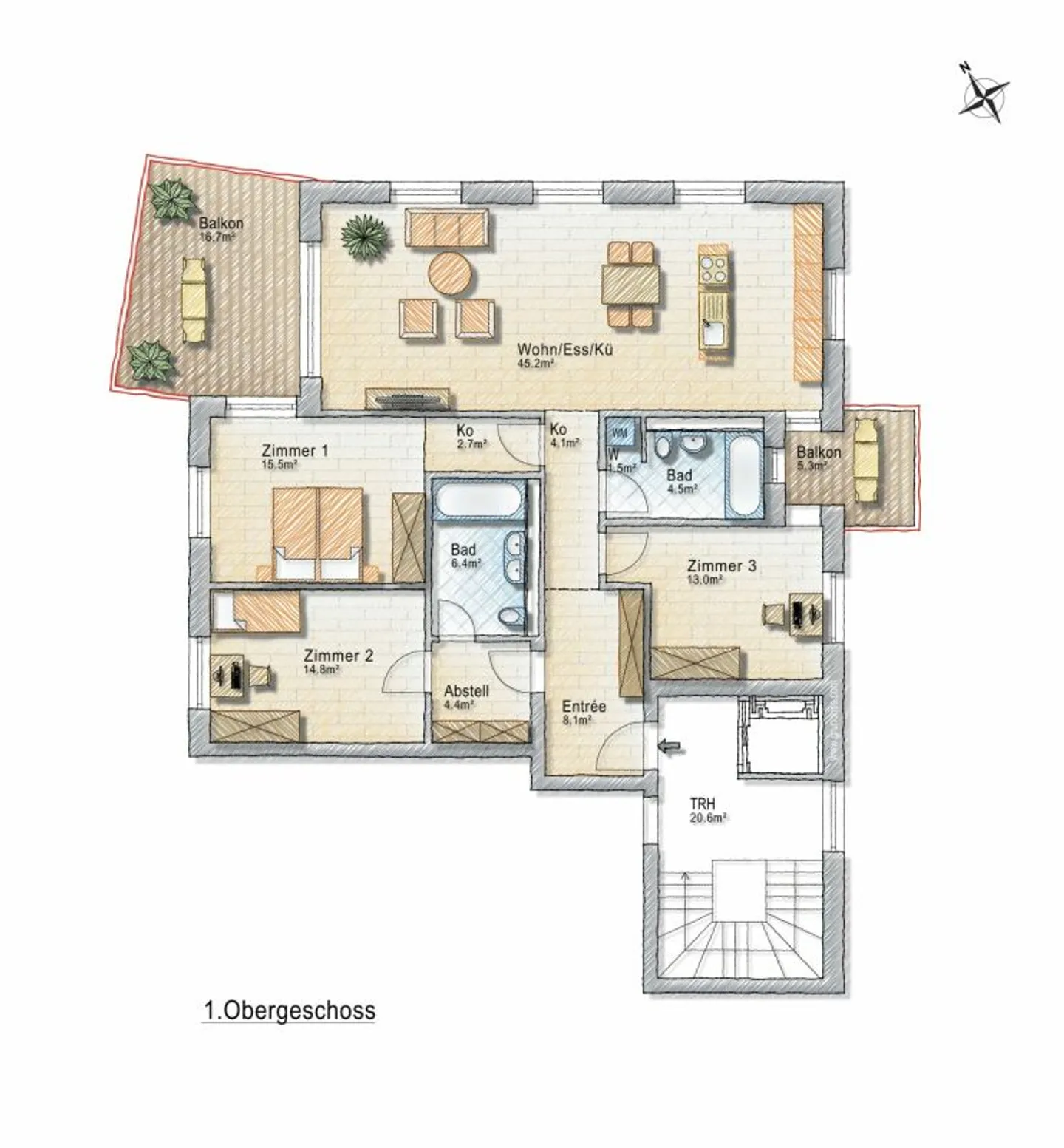 Wohnen mit Komfort: 4.5-Zimmer Neubauwohnung mit sonnigem Balkon - Photo 9 sur 9