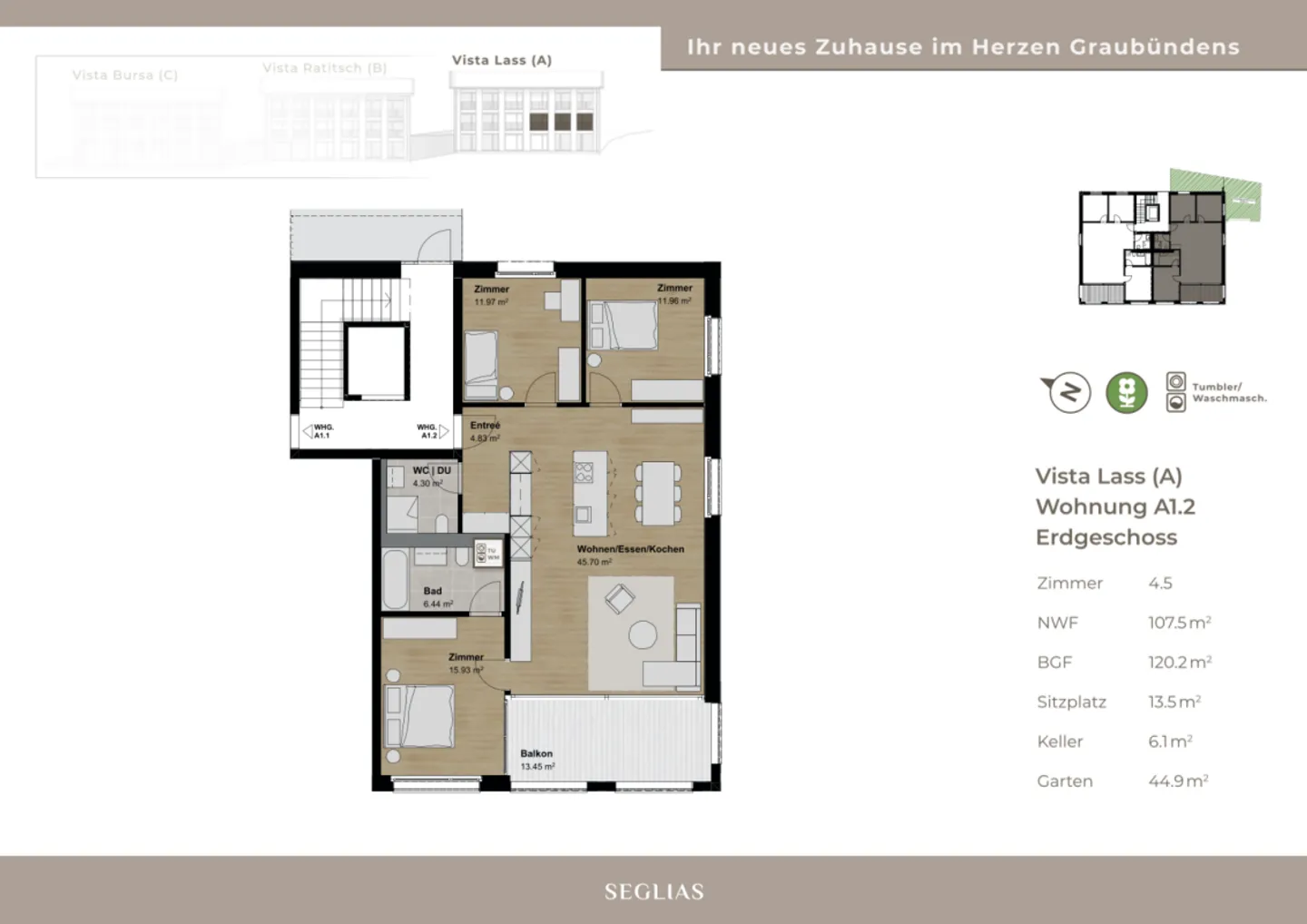 Newly built 4.5 room apartment (primary residence) on the ground floor - Photo 5 of 6