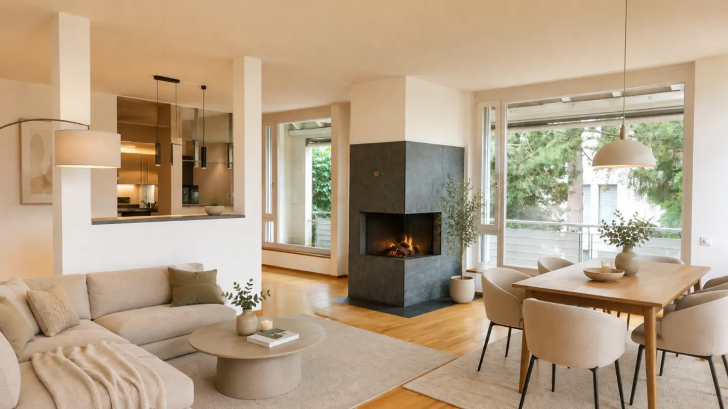 Lichtdurchflutete Wohnung mit Cheminée, Balkon, Terrasse &amp; Ziergarten - Bruderholz - Photo 1 sur 13