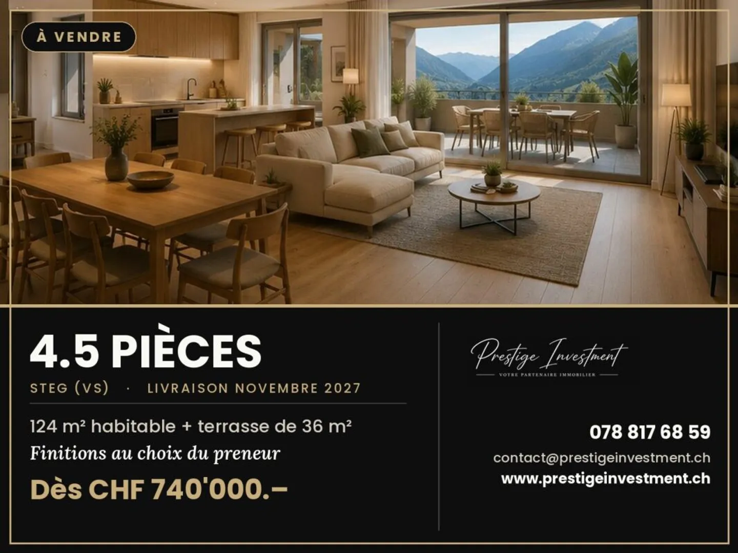 Appartement 4.5 pièces neuf · 124 m² + terrasse 36 m² · Steg (VS) - Photo 1 sur 1