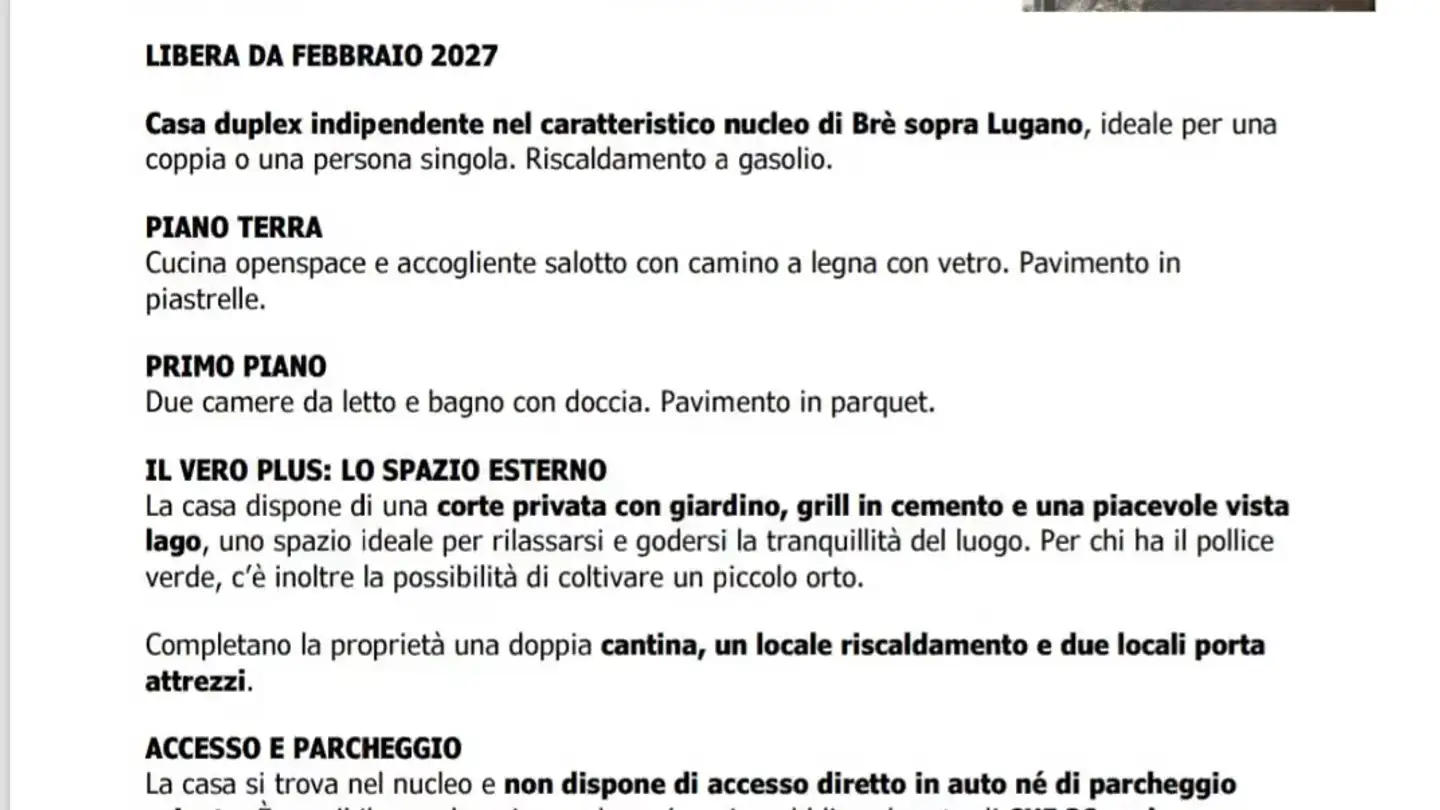 Single house for rent - Scalinata Cantér 6, 6979 Brè sopra Lugano