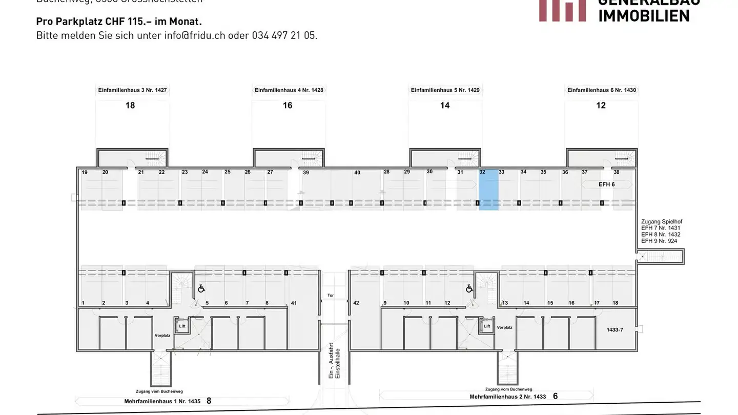 Underground parking space for rent - Buchenweg 6a, 3506 Grosshöchstetten