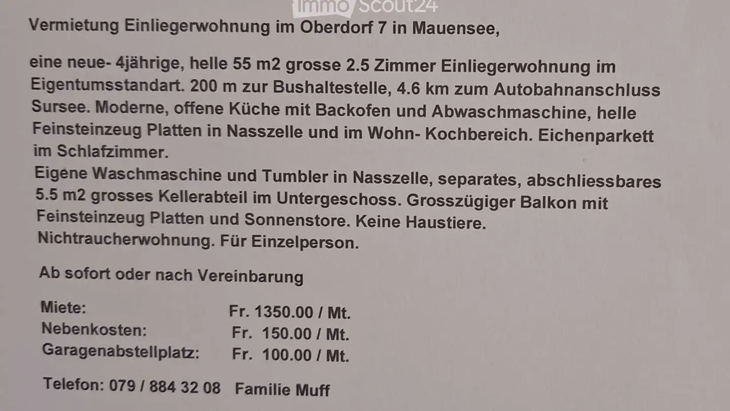 Wohnung mieten - Oberdorf 7, 6216 Mauensee