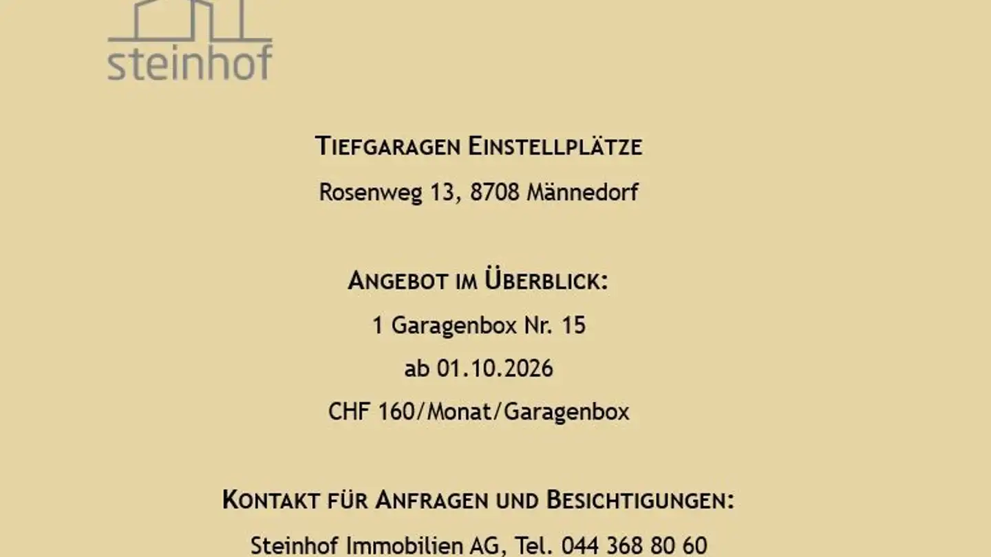 Garage singolo in affitto - Rosenweg 13, 8708 Männedorf