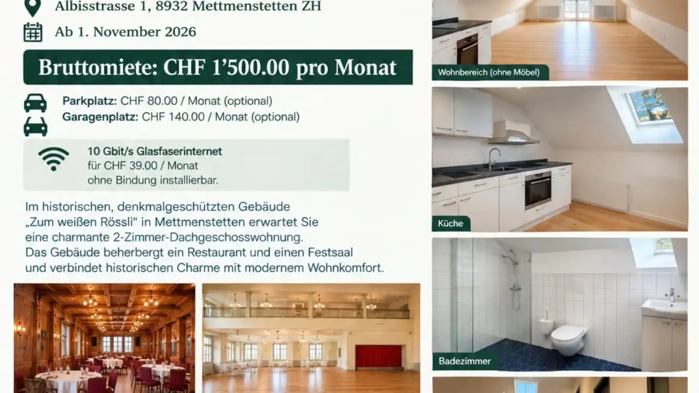 Dachgeschosswohnung mieten - Albisstrasse 1, 8932 Mettmenstetten