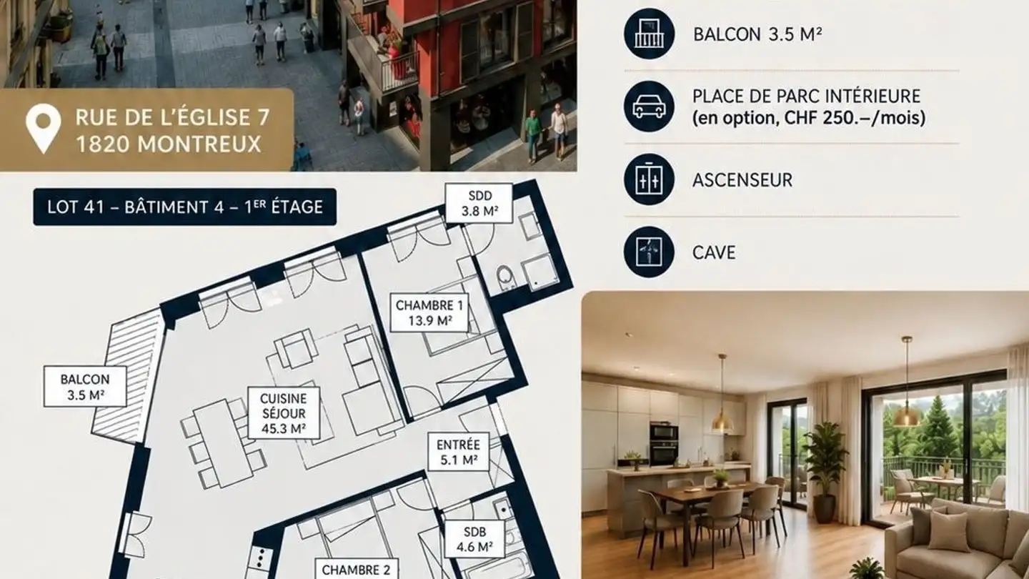 Apartment for rent - Rue De L'eglise-Catholique, 1820 Montreux