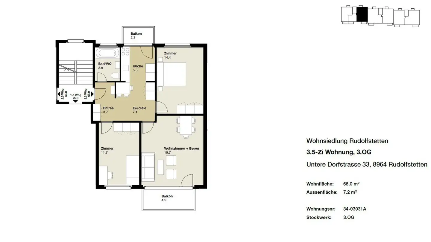 Wohnung mieten - Untere Dorfstrasse 33, 8964 Rudolfstetten - Foto 2