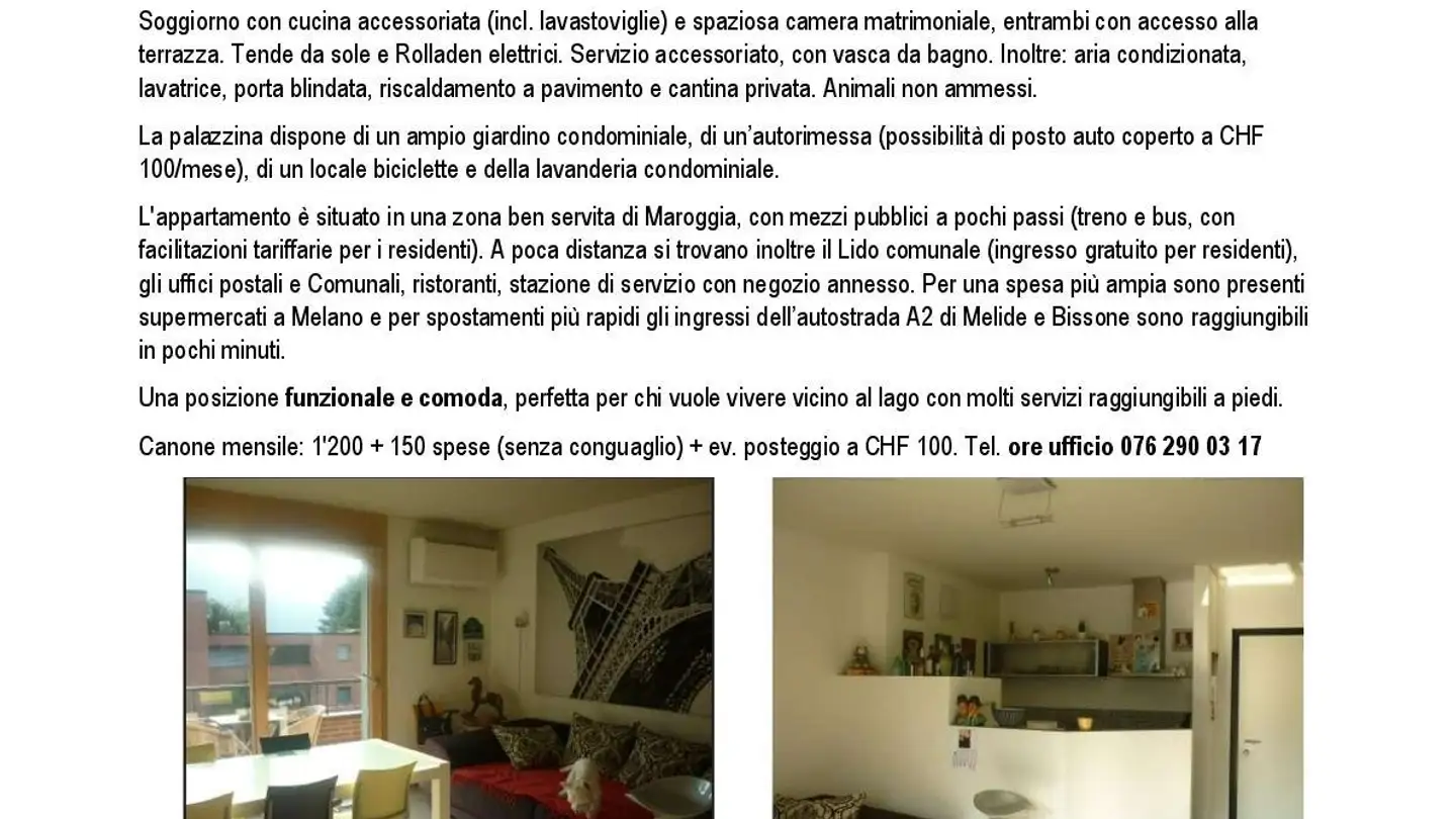 Appartement à louer - Viale Baldassarre Longhena 48, 6817 Maroggia