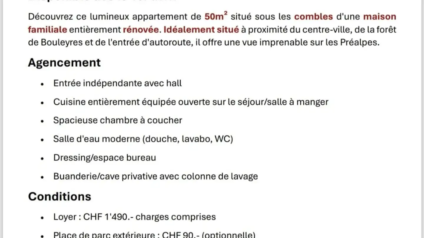 Wohnung mieten - Rue De L'ondine 47, 1630 Bulle