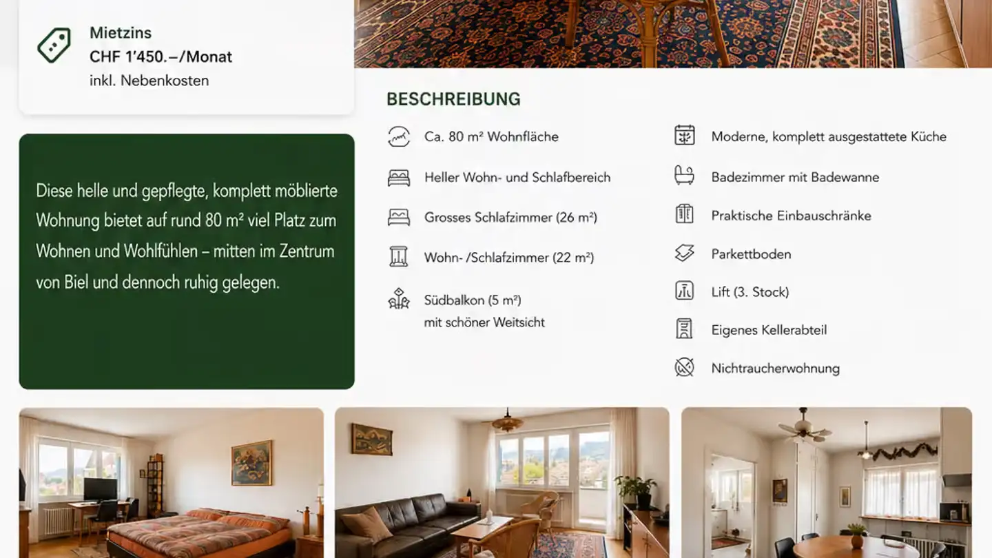 Furnished apartment for rent - Rue Ernst-Schüler / Ernst-Schüler-Strasse 29, 2502 Biel/Bienne
