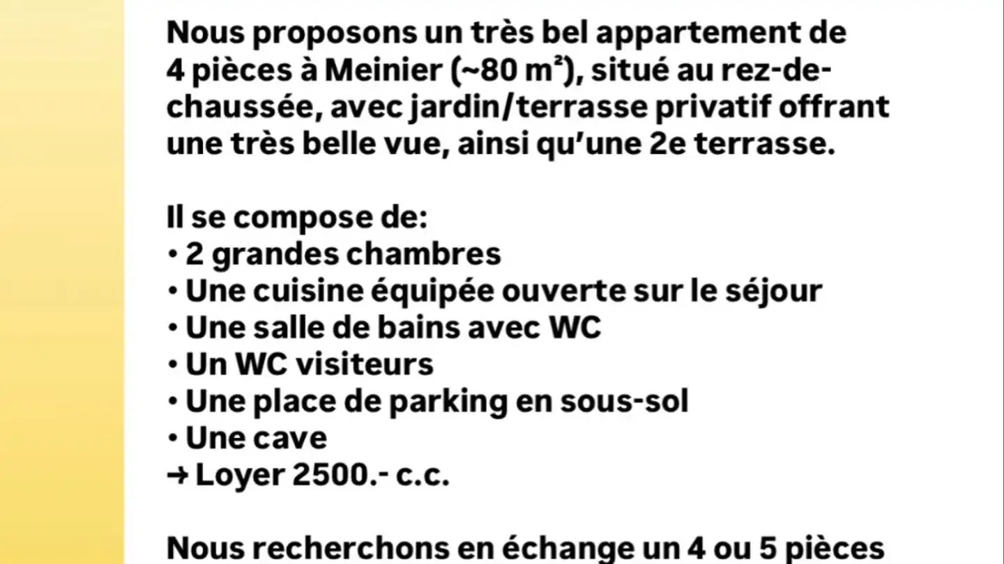 Appartement à louer - 1252 Meinier