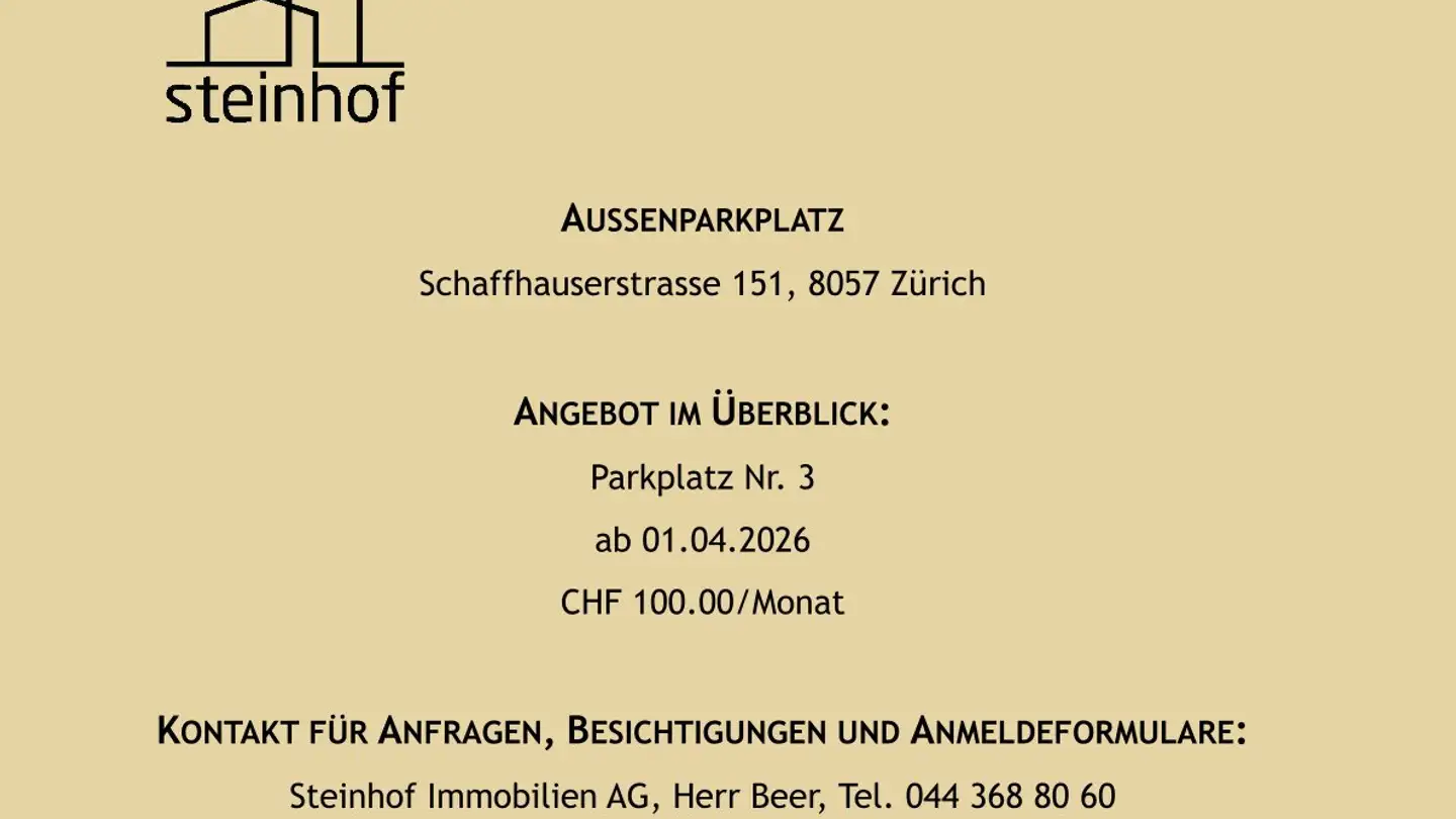 Parcheggio esterno in affitto - Schaffhauserstrasse 151, 8057 Zürich