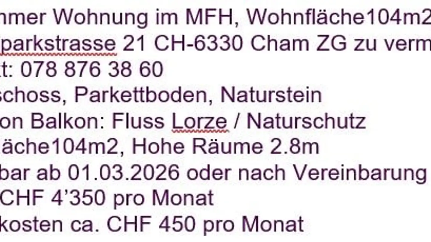 Wohnung mieten - Lorzenparkstrasse 21, 6330 Cham
