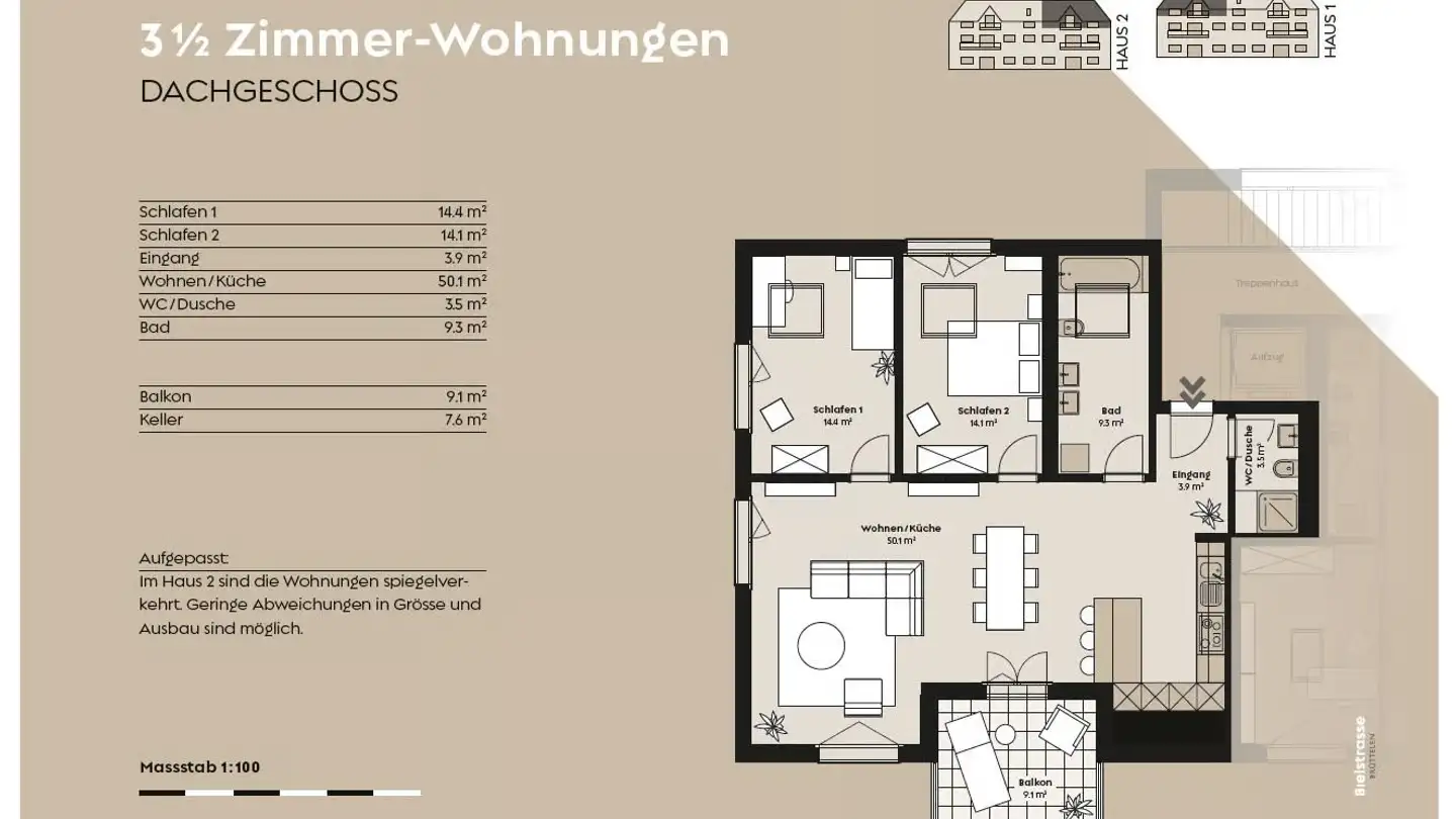 Attic flat for rent - Bielstrasse 12, 3237 Brüttelen - Photo 4