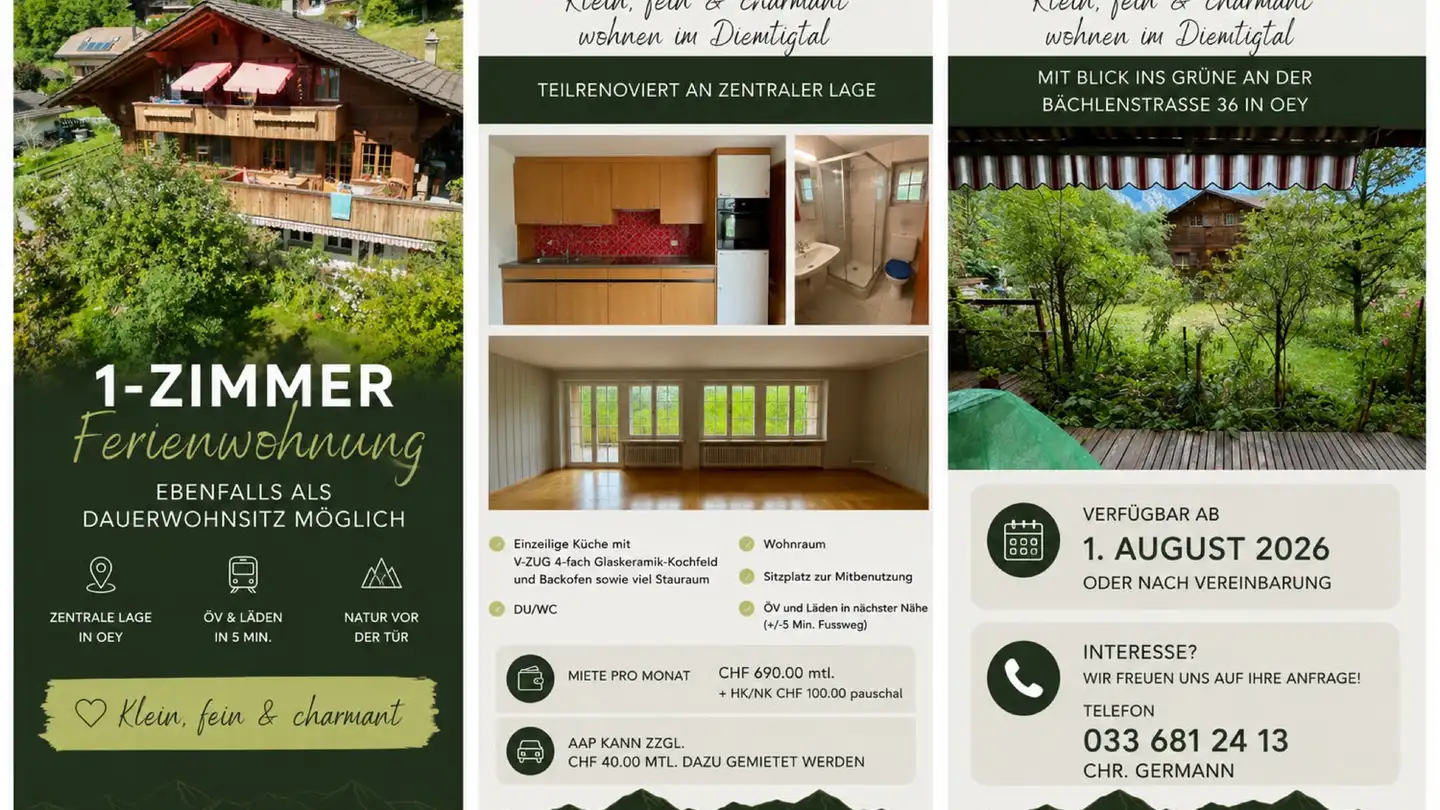 Wohnung mieten - Bächlenstrasse 36, 3753 Oey