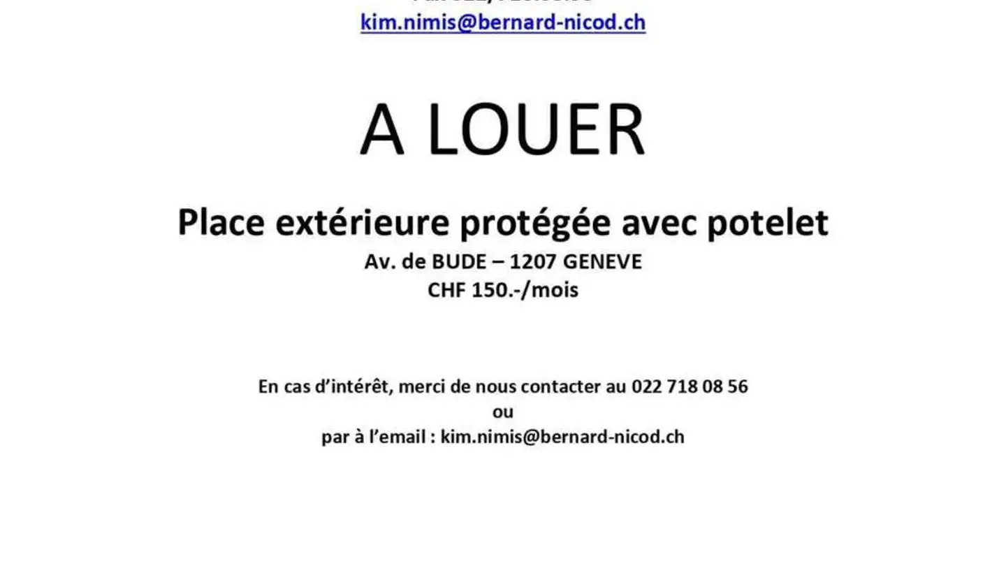 Outdoor parking space for rent - 1202 Genève