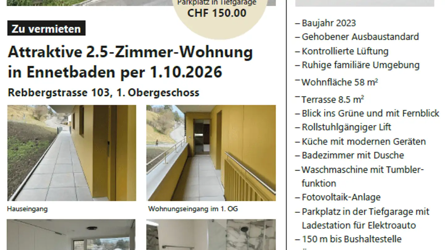 Appartement à louer - Rebbergstrasse 103, 5408 Ennetbaden