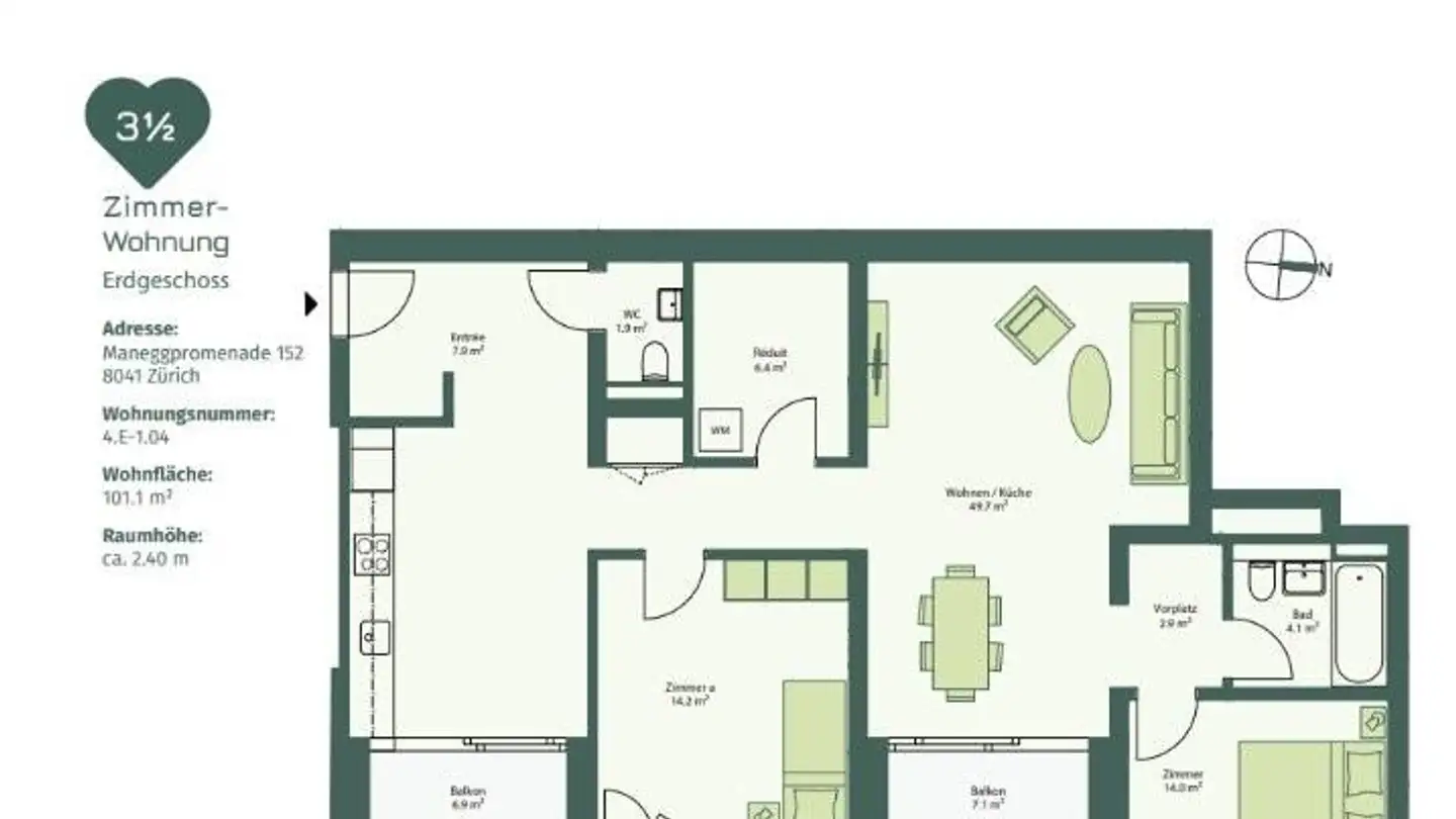 Wohnung mieten - Maneggpromenade 152, 8041 Zürich - Foto 2