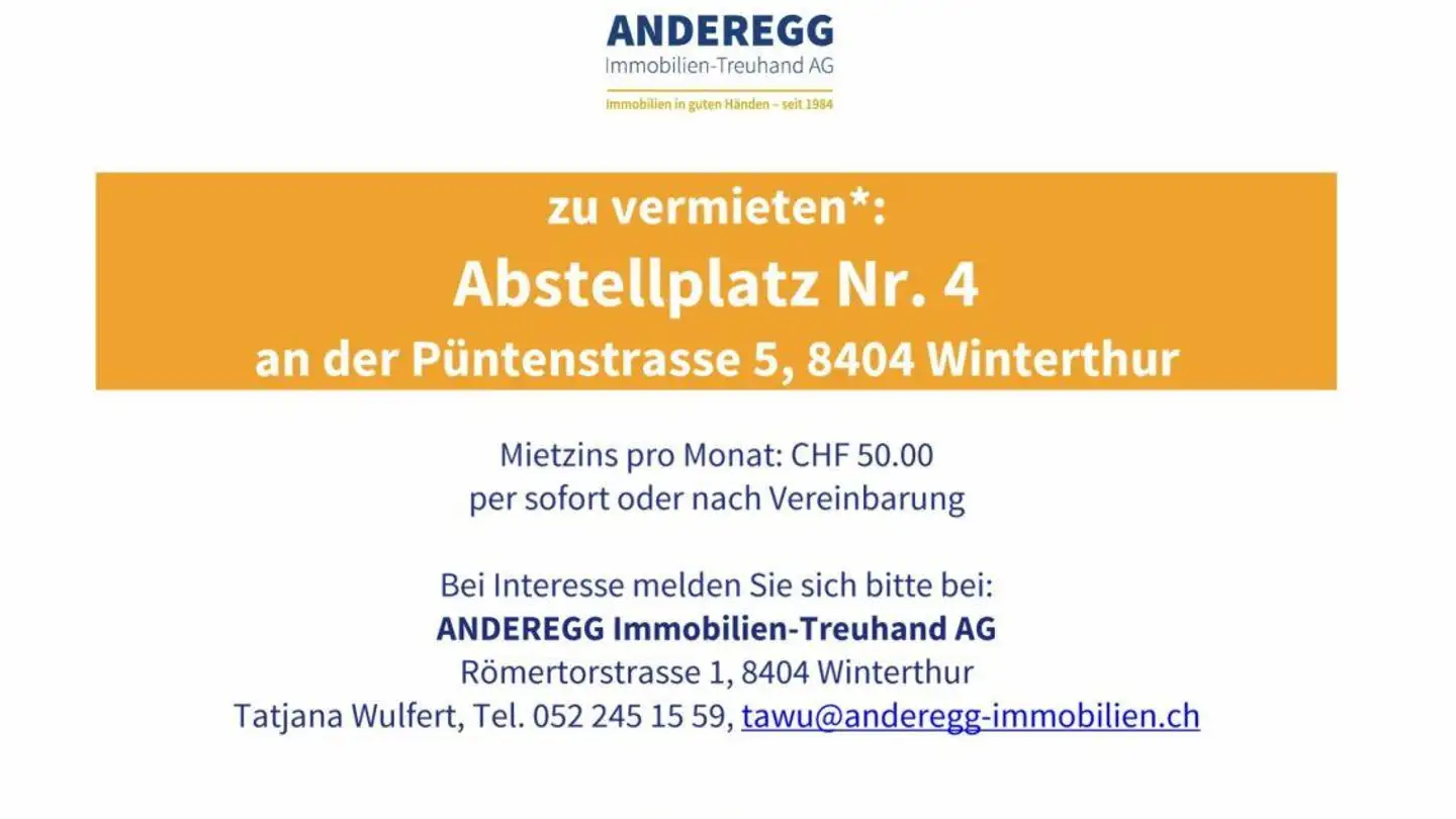 Place de parking extérieure à louer - Püntenstrasse 5, 8404 Winterthur