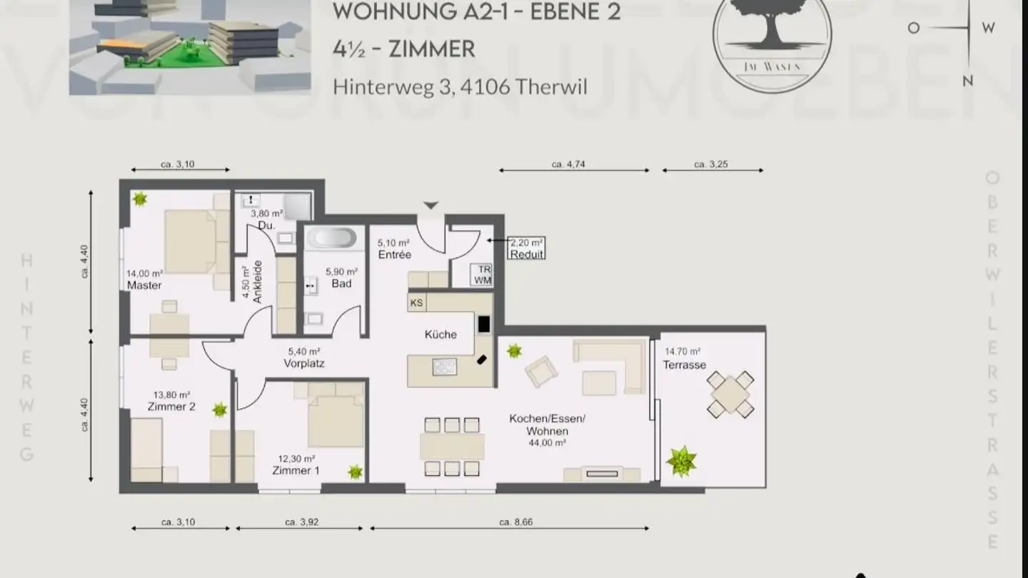 Appartement à louer - Hinterweg 3, 4106 Therwil - Photo 2