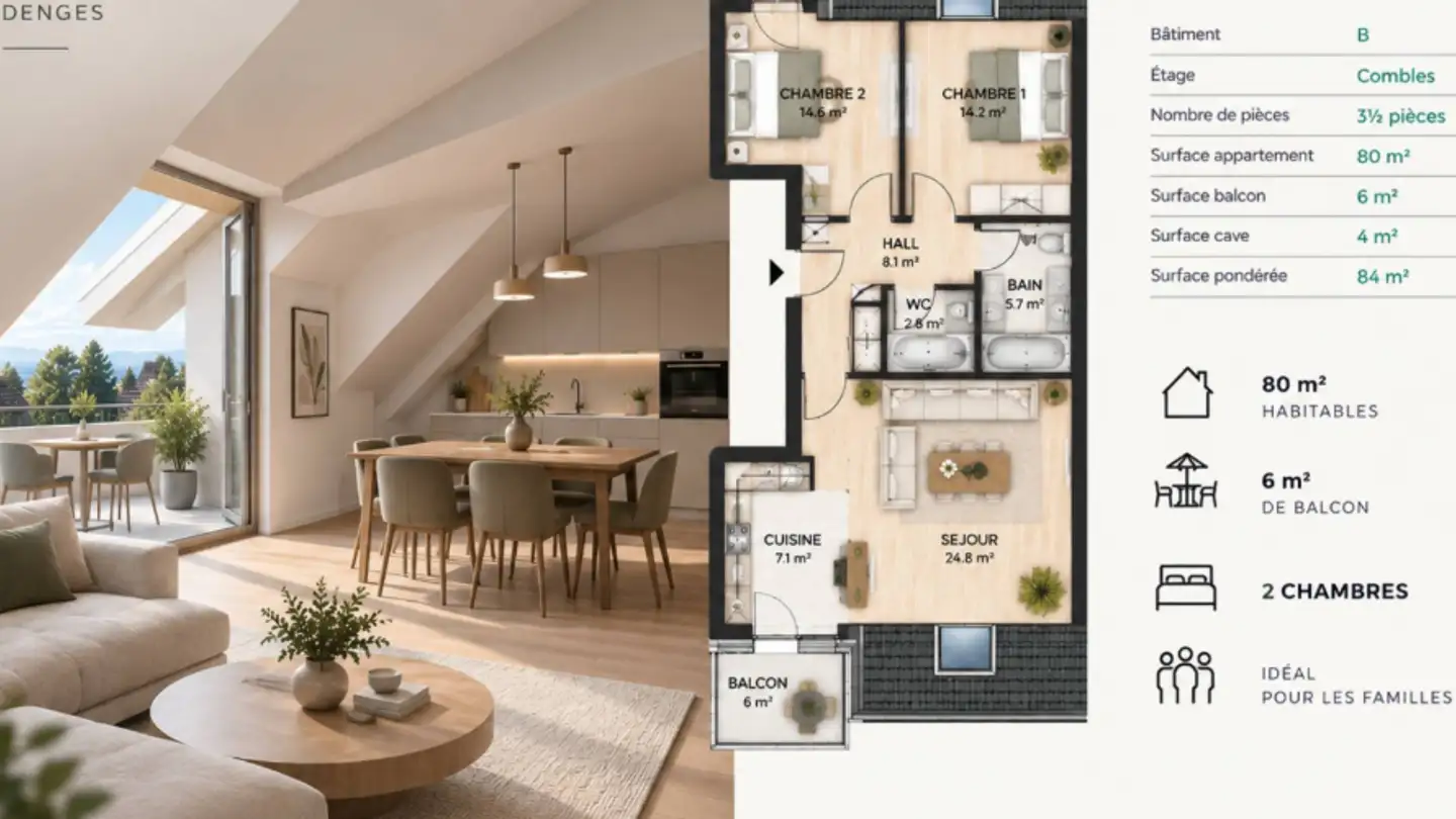 Attic flat for sale - 1026 Denges