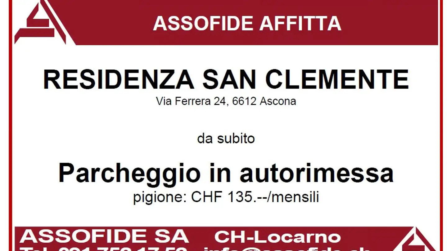 Place de parking couverte à louer - Via Ferrera 24, 6612 Ascona