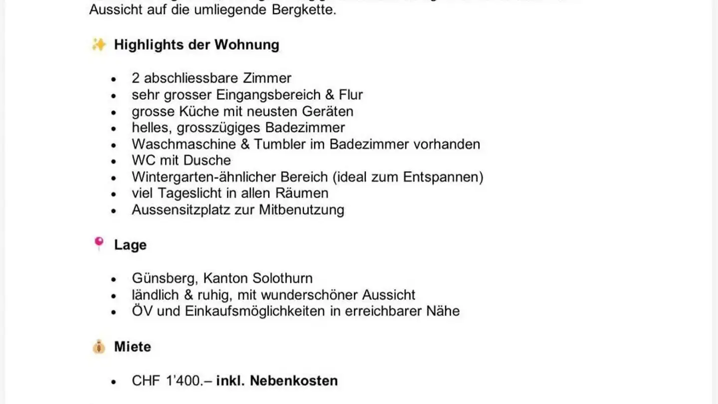 Appartamento in affitto - Weidgässli 6, 4524 Günsberg