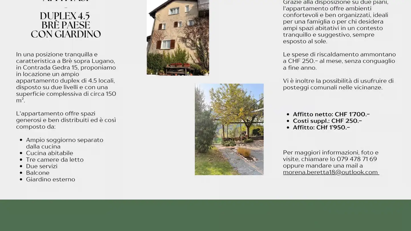 Wohnung mieten - Contrada Gedra 15, 6979 Brè sopra Lugano