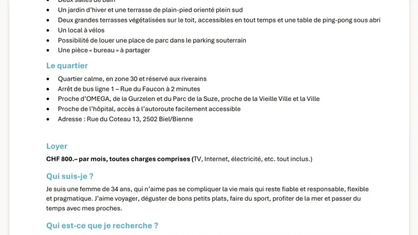 Chambre à louer - Rue Du Coteau / Haldenstrasse 13, 2502 Biel/Bienne - Photo 2