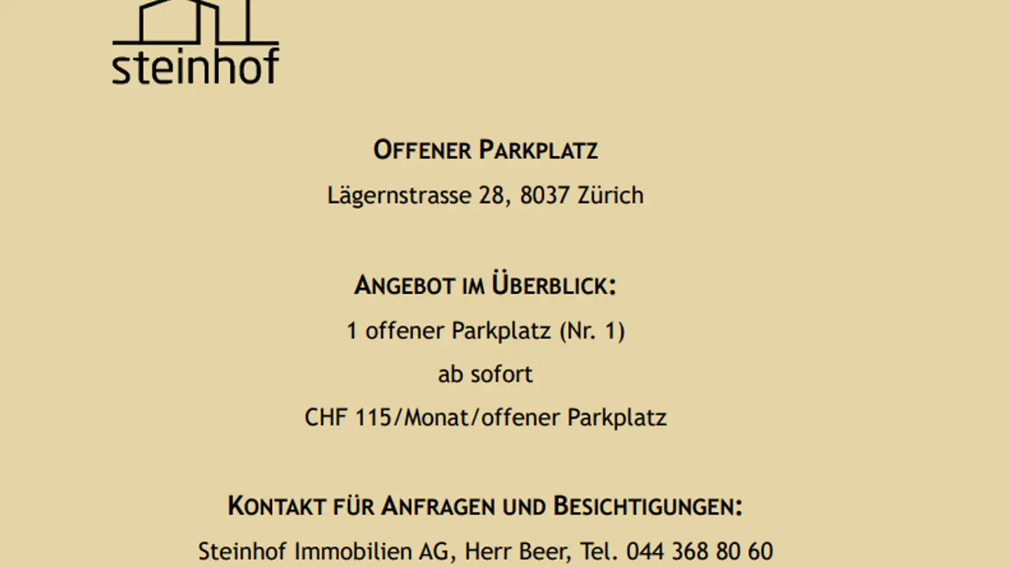 Outdoor parking space for rent - Lägernstrasse 28, 8037 Zürich