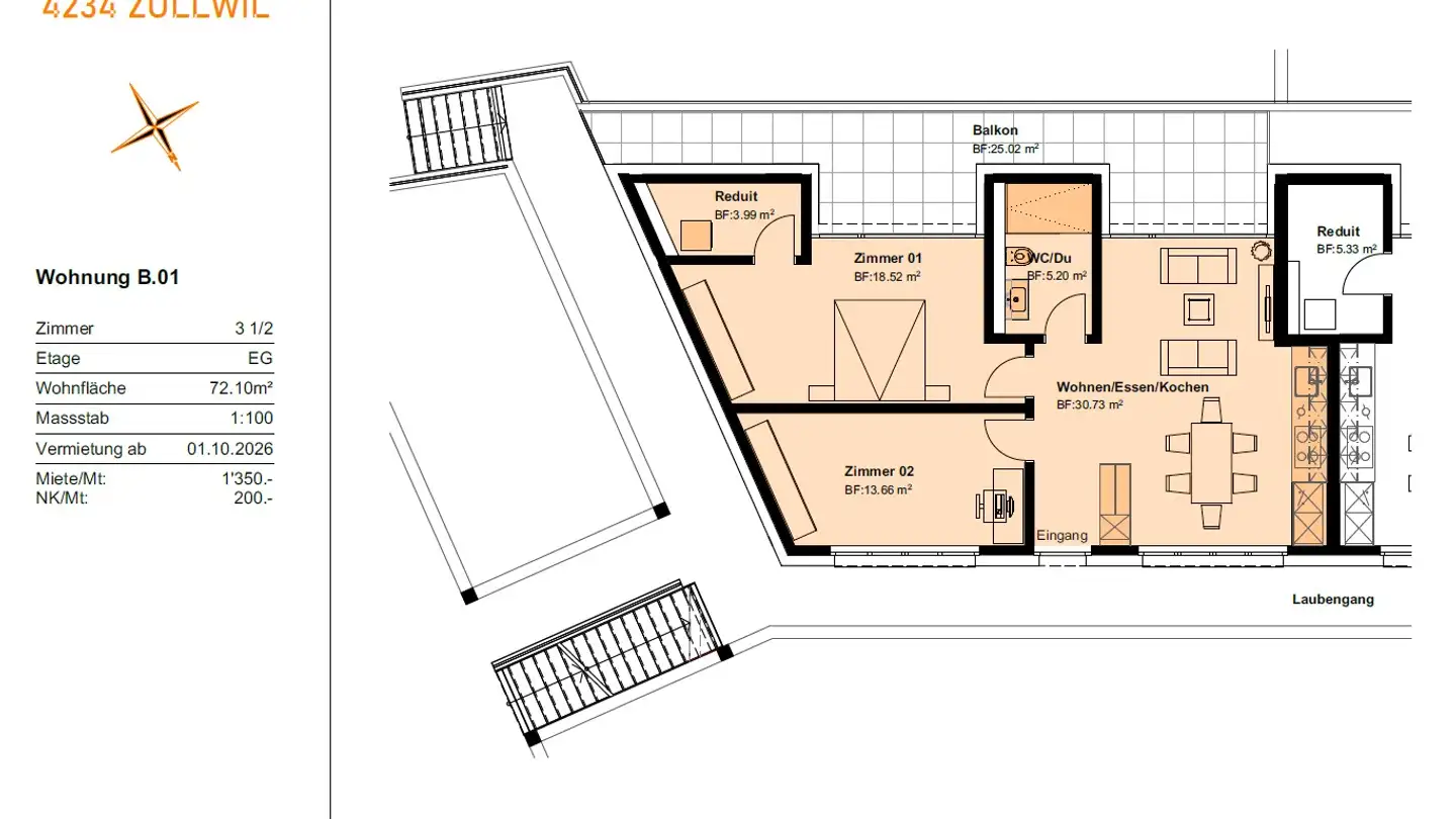 Wohnung mieten - Kirchweg 83, 4234 Zullwil