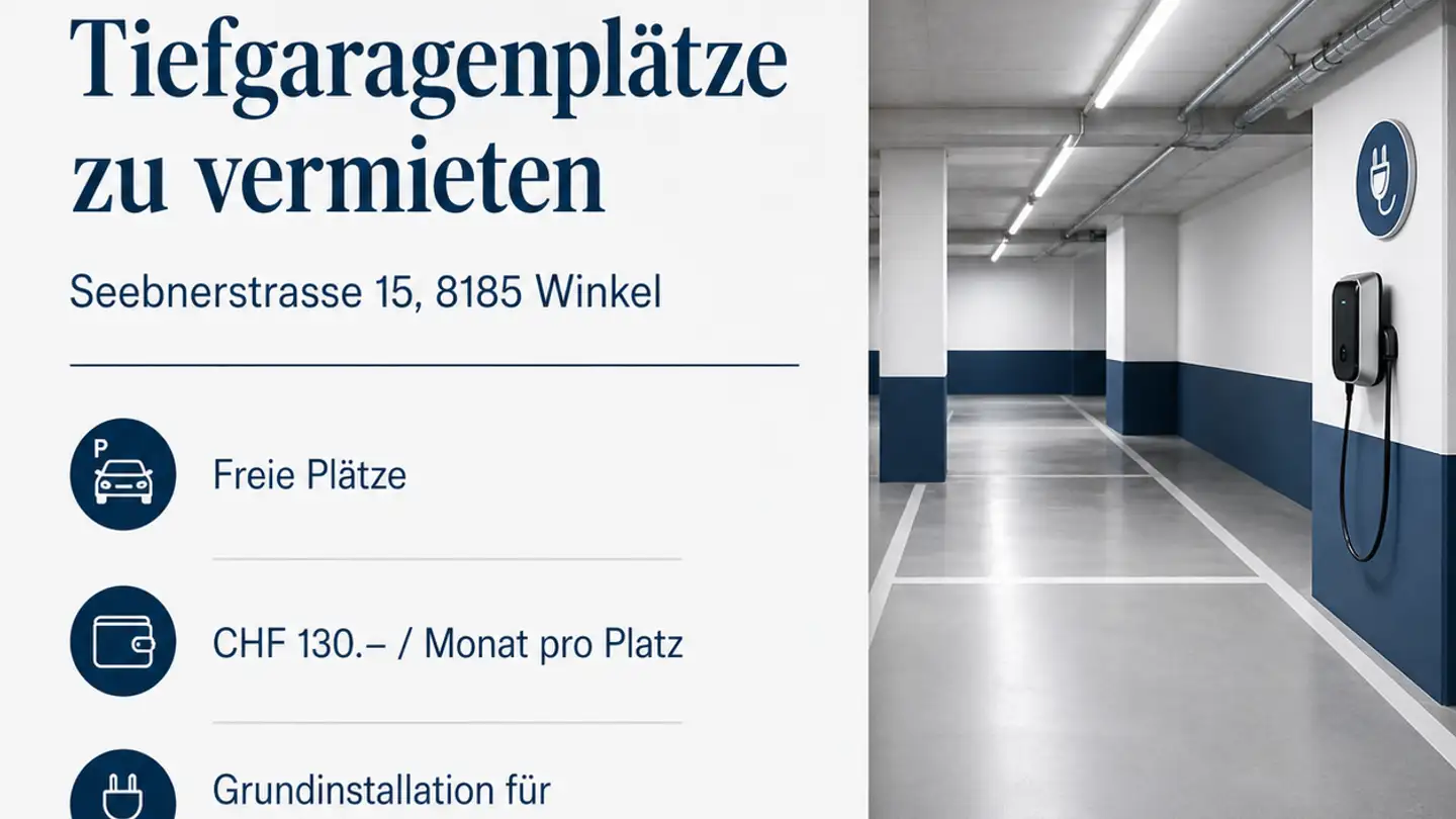 Place de parking souterraine à louer - Seebnerstrasse 15, 8185 Winkel