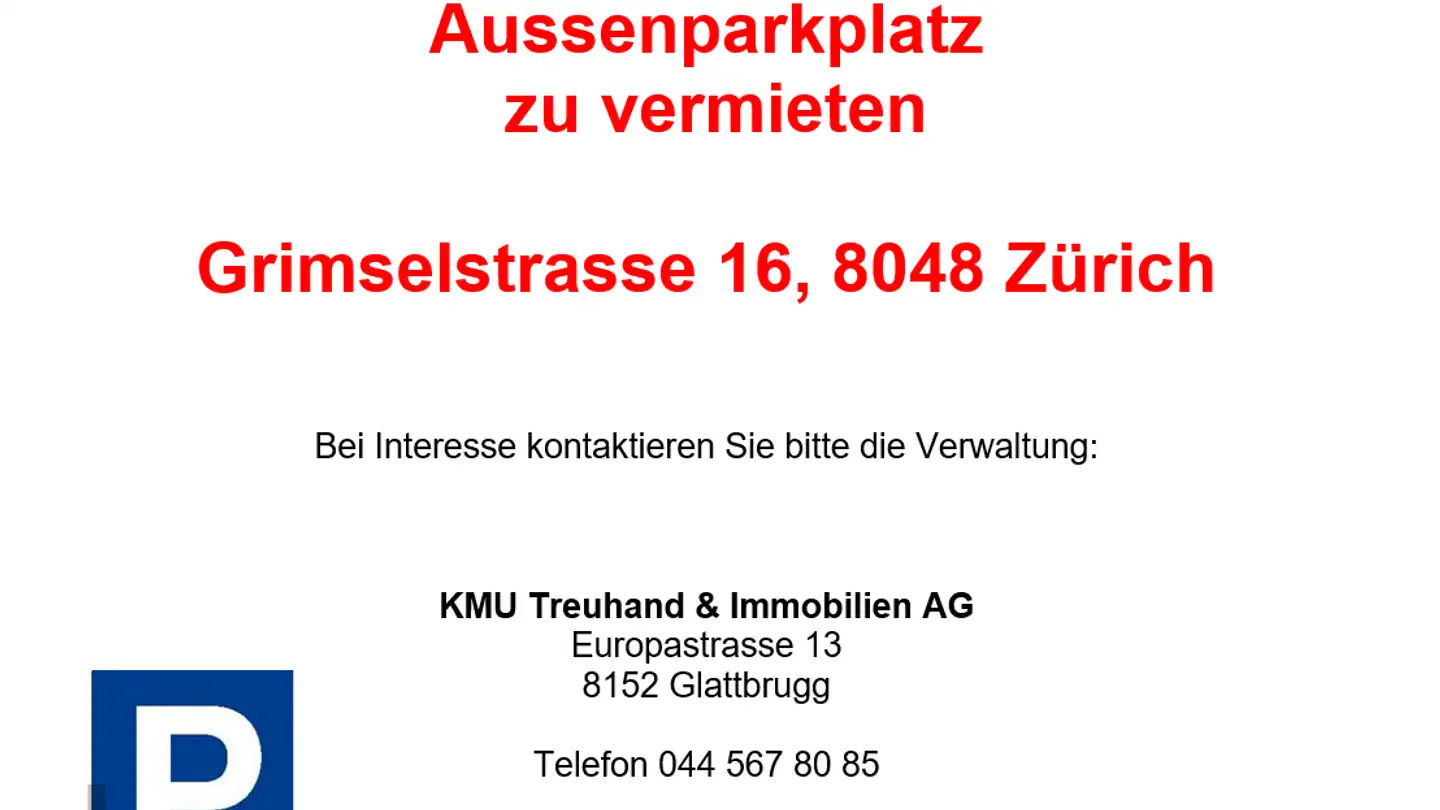 Parkplatz im Freien mieten - Grimselstrasse 16, 8048 Zürich