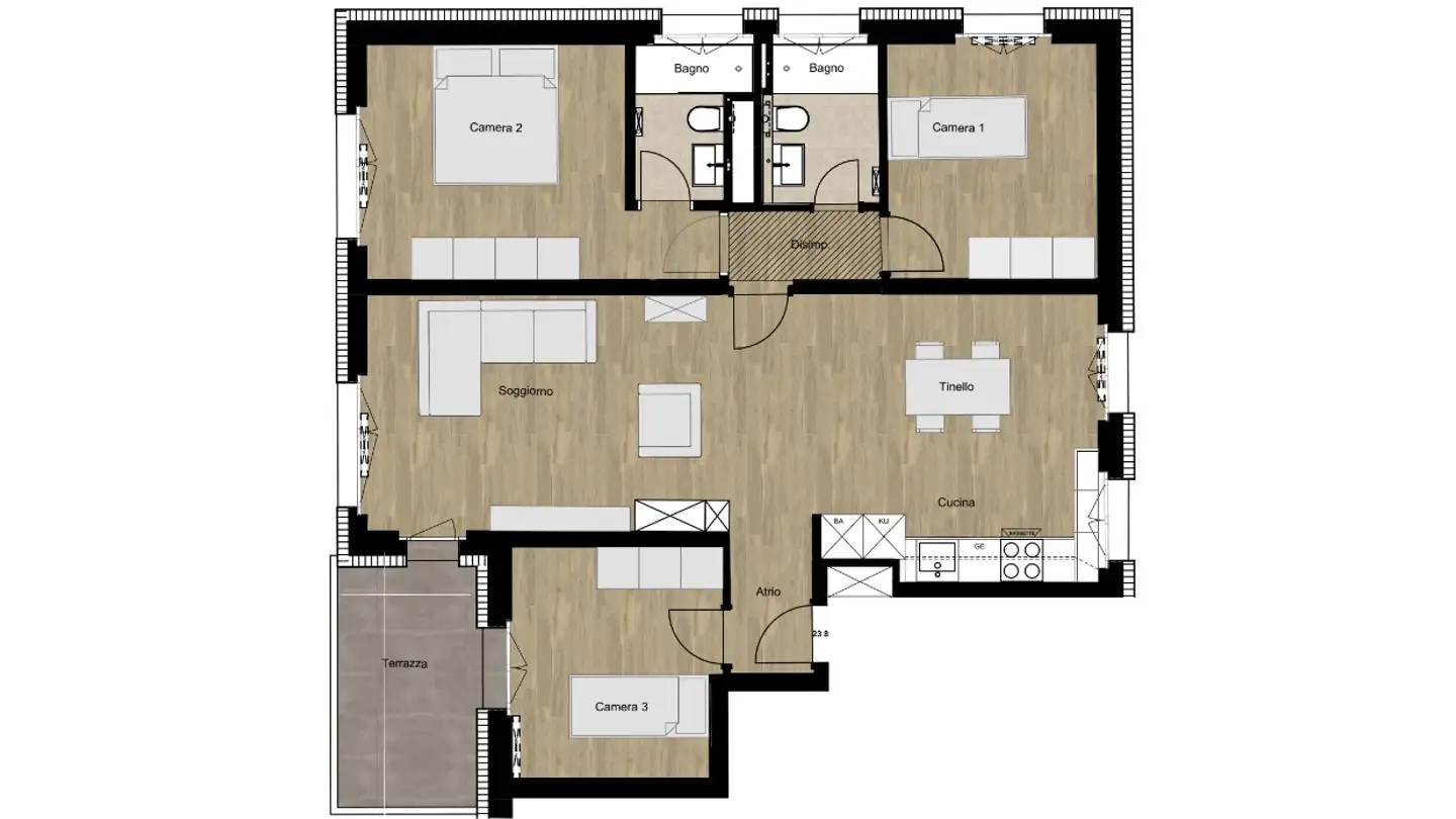 Appartement à louer - Via Adolfo E Oscar Torricelli 23, 6900 Lugano