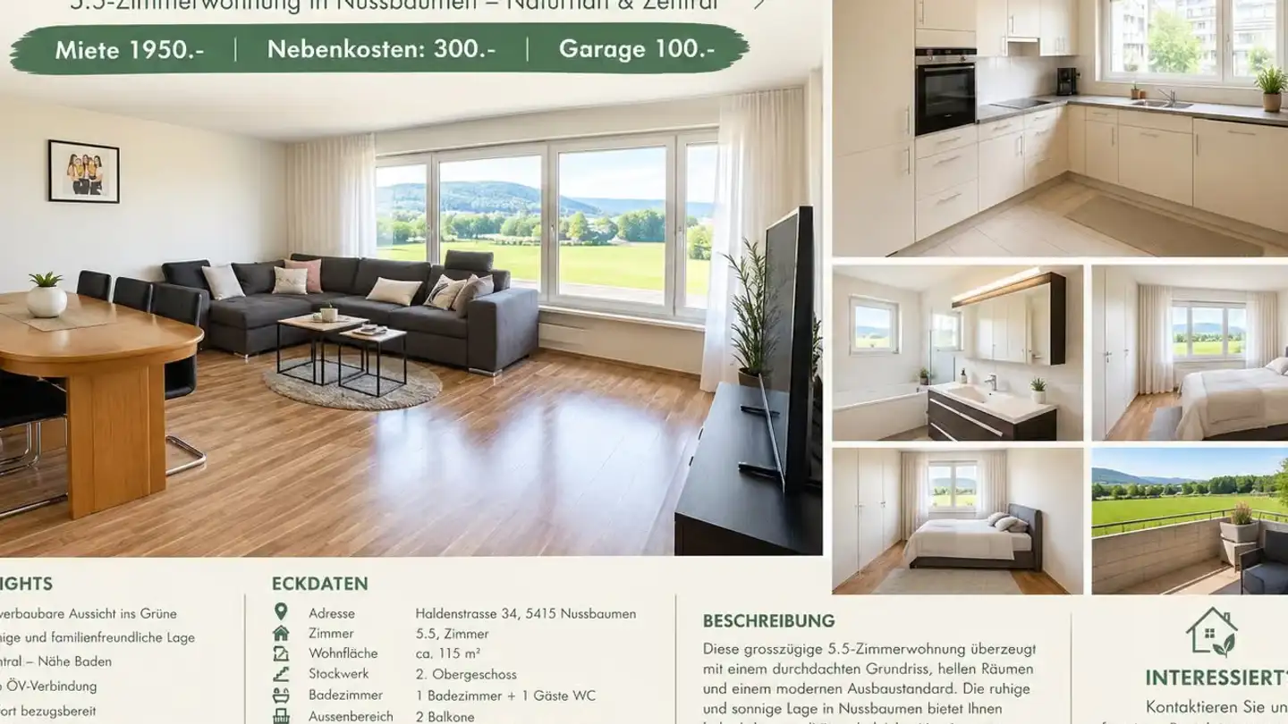 Wohnung mieten - Haldenstrasse 34, 5415 Nussbaumen AG