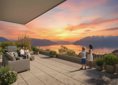 Attique duplex neuf 6.5 pièces, grands espaces et vue imprenable sur le lac Léman