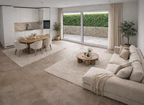 NEUBAU AN TOPLAGE MIT GROSSZÜGIGEM SITZPLATZ (40 M²) SOWIE EIGENER WASCHKÜCHE UND KELLER (17,4 M²). DIE WOHNUNG KANN AUF WUNSCH AUCH MÖBLIERT GEMIETET WERDEN.